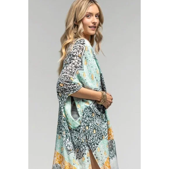 SOLD OUT Multi Floral Damask & Paisley Printed Kimono Open Wrap Summer Coverup - Picture 3 of 5